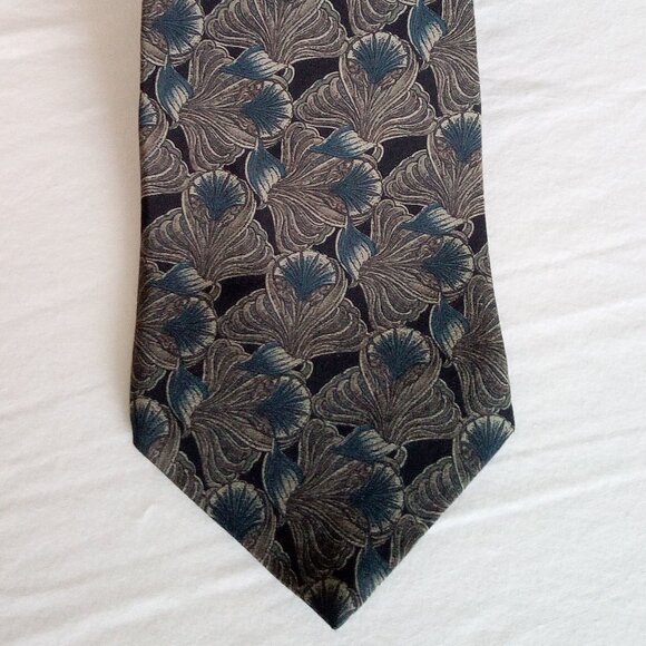 JONES NEW YORK 100% Silk Black Grey Teal Classic Floral Print Tie - Picture 1 of 4